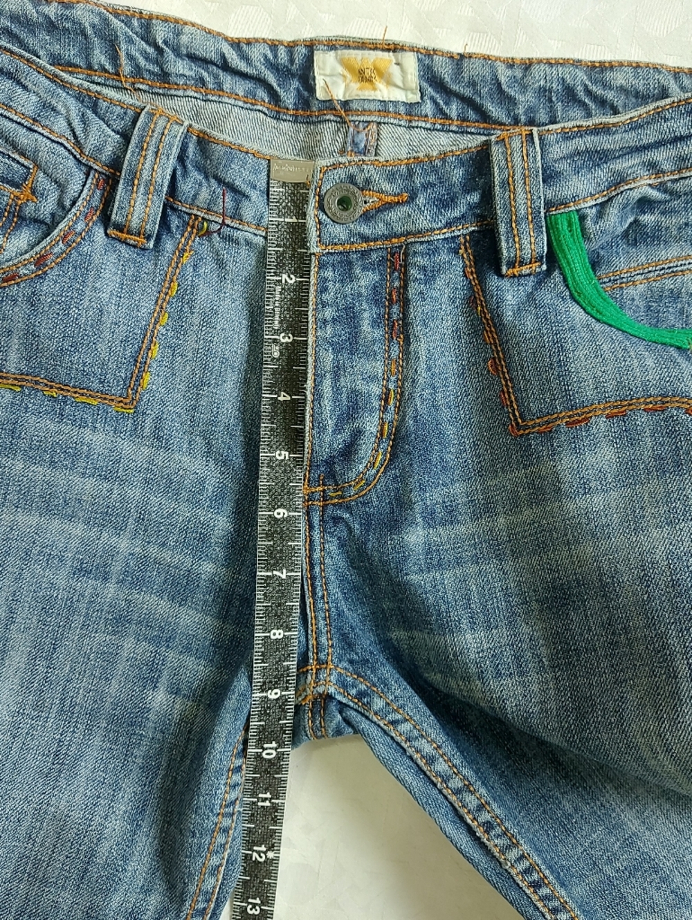 Y2K Antik Men Patchwork Festival Western Embroidered Disco Mid-rise Jeans 31 - Picture 11 of 12